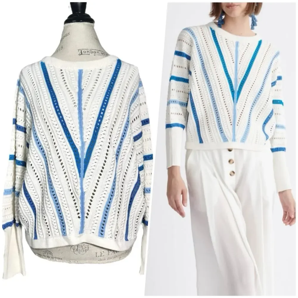 Paisie | Women | Pointelle Knit Multi Stripe Dolman Sleeve Sweater Top | Size XL